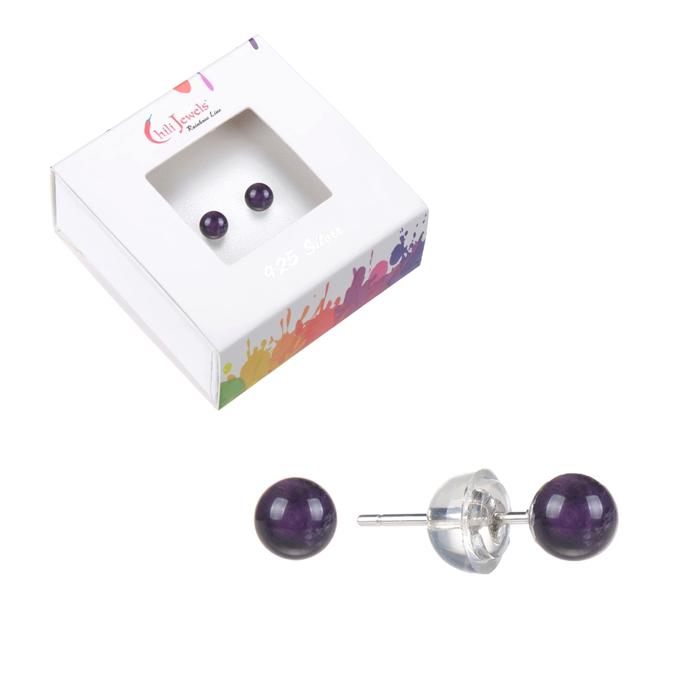 0601245104 Earstud amethyst, ball, 4mm, rhodium plated | wholesaler gems & healing stones