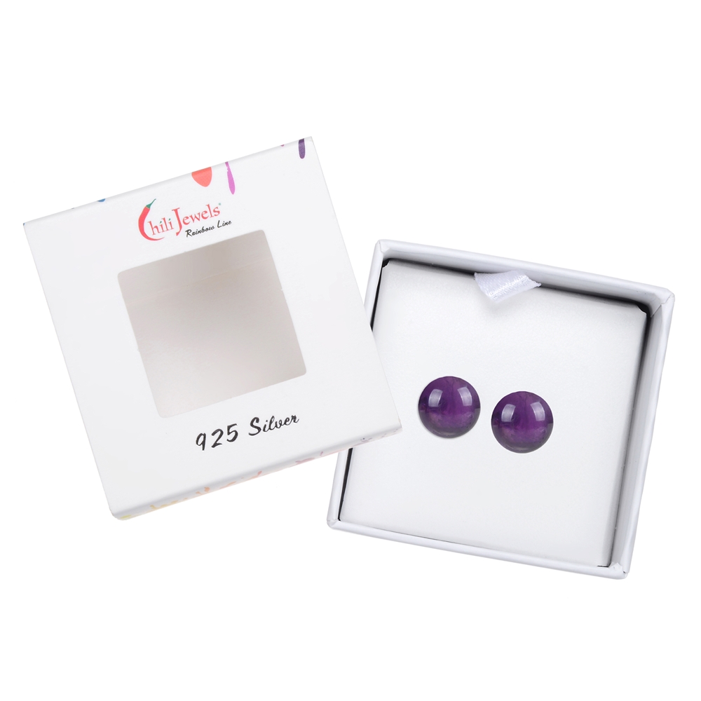 Clous d'oreilles améthyste, boule, 8mm, rhodié