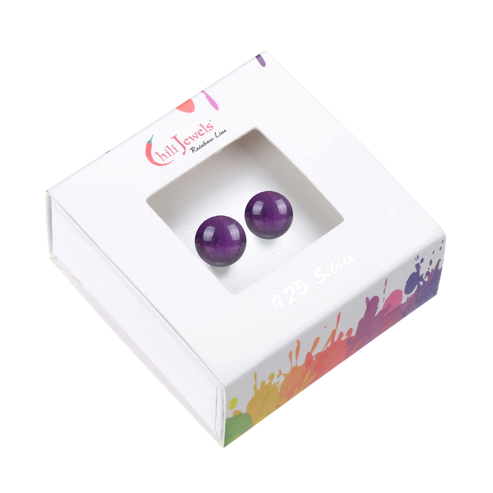 Clous d'oreilles améthyste, boule, 8mm, rhodié