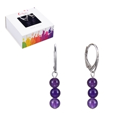 0601245442 Earrings amethyst, 6mm balls, rhodium plated | wholesaler gems & healing stones