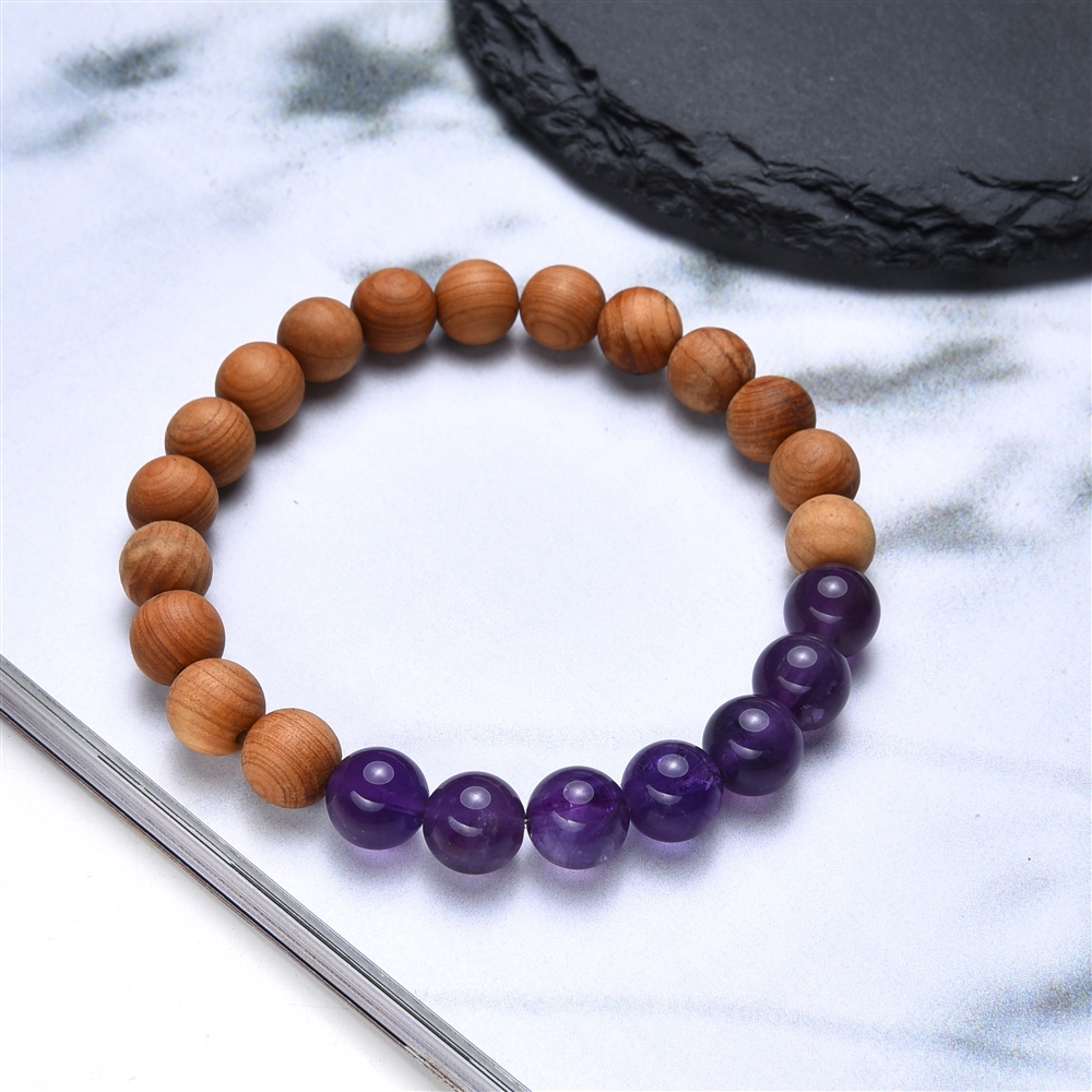 Armband, Amethyst, Sandelholz, 8mm, 17cm