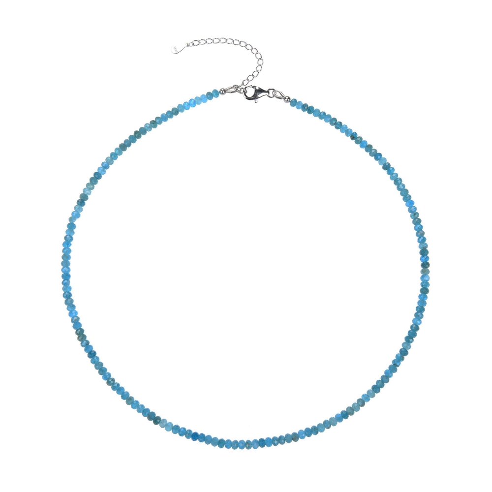 Chain apatite (stab.), 3,5mm button faceted, extension chain, rhodium plated