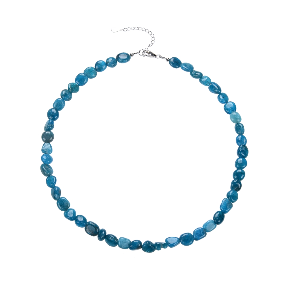 Chain apatite (stab.), nuggets (5 - 8mm), rhodium plated. Extension chain
