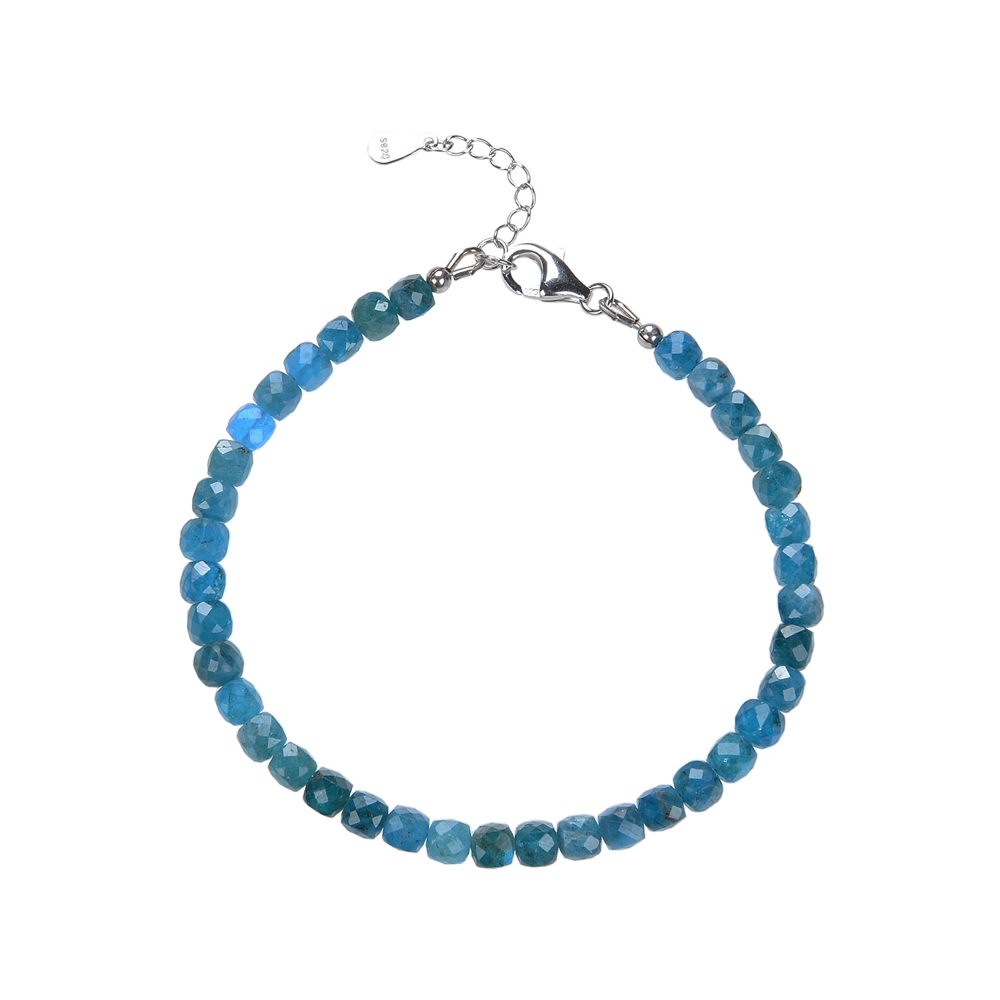 Bracelet apatite (stab.), 4mm cube faceted, extension chain, rhodium-plated