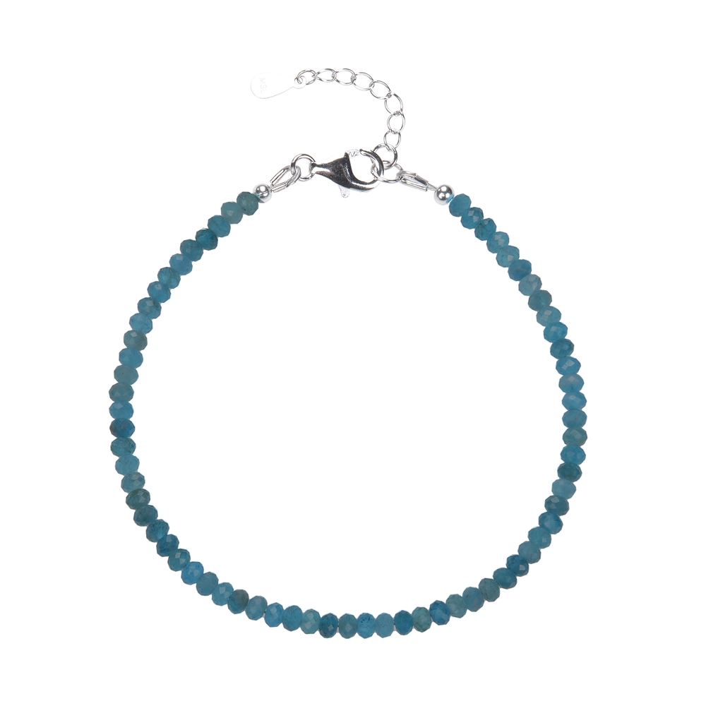 Bracelet apatite (stab.), 3,5mm button faceted, extension chain, rhodium plated
