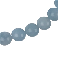 Collana di acquamarina, perle (6,5 mm), rodiate, catena di prolungamento