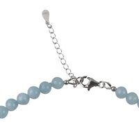 Aquamarine necklace, beads (6,5mm), rhodium plated, extension chain