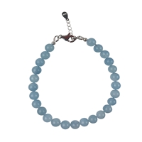 Aquamarine necklace, beads (6,5mm), rhodium plated, extension chain