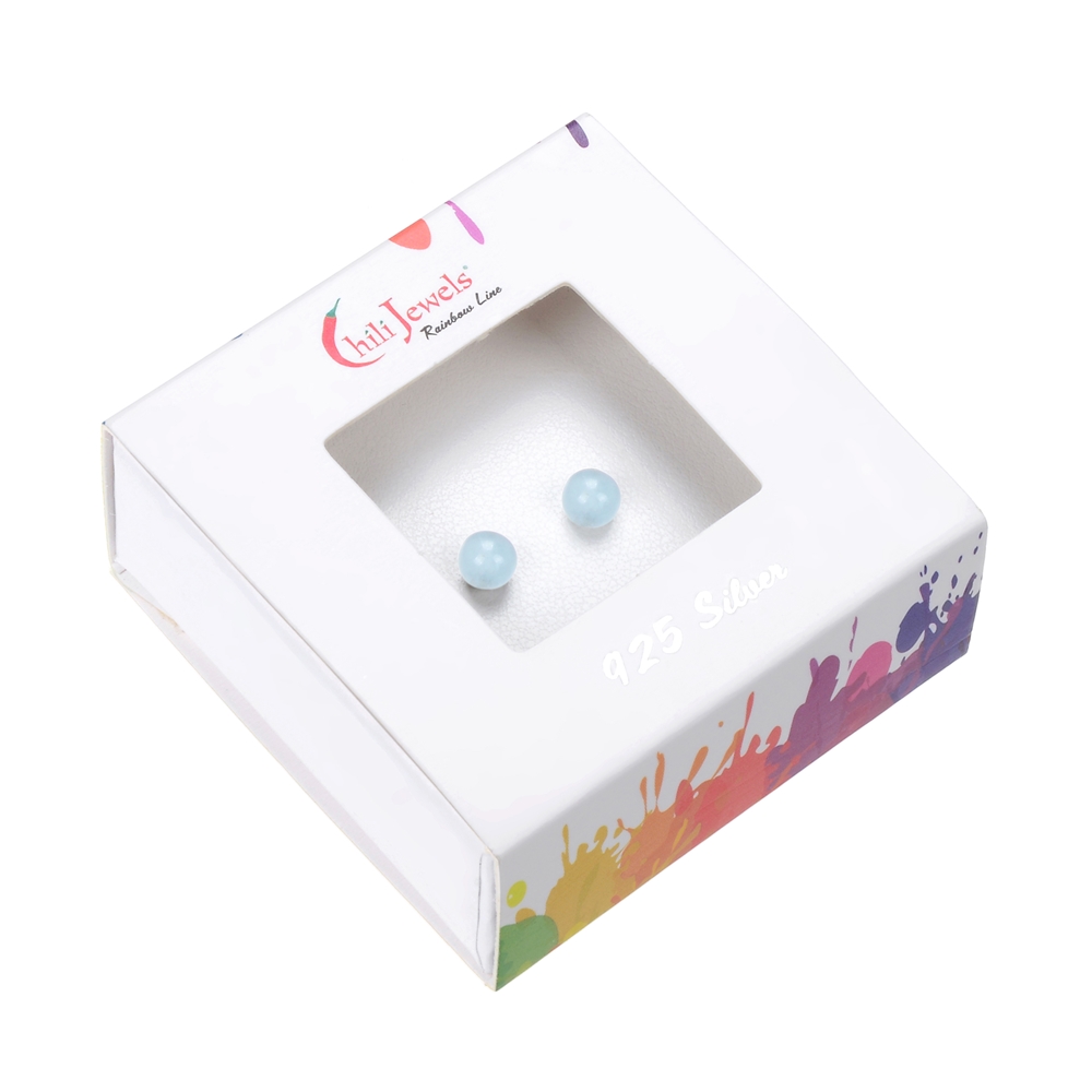 Clous d'oreilles Aigue-marine, boule, 4mm, rhodié