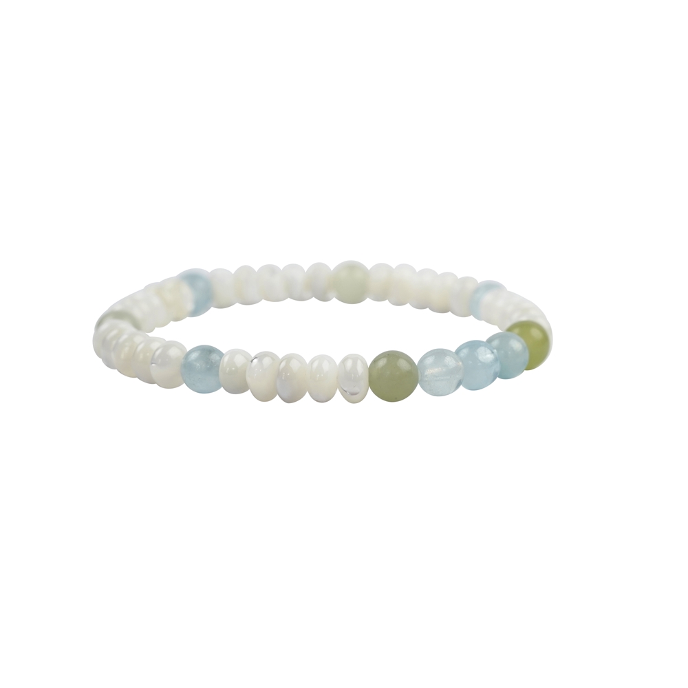 Bracelet Mother of Pearl, Aquamarine, Serpentine