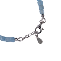 Bracelet Aquamarine, 4mm cube faceted, extension chain, rhodium plated