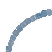 Bracelet Aquamarine, 4mm cube faceted, extension chain, rhodium plated