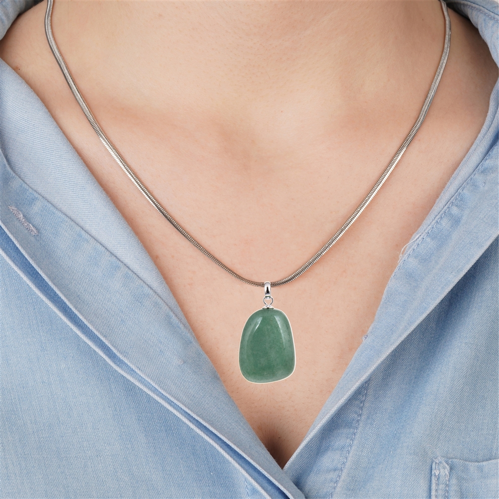 Aventurine pendant, large Tumbled Stone, rhodiniert