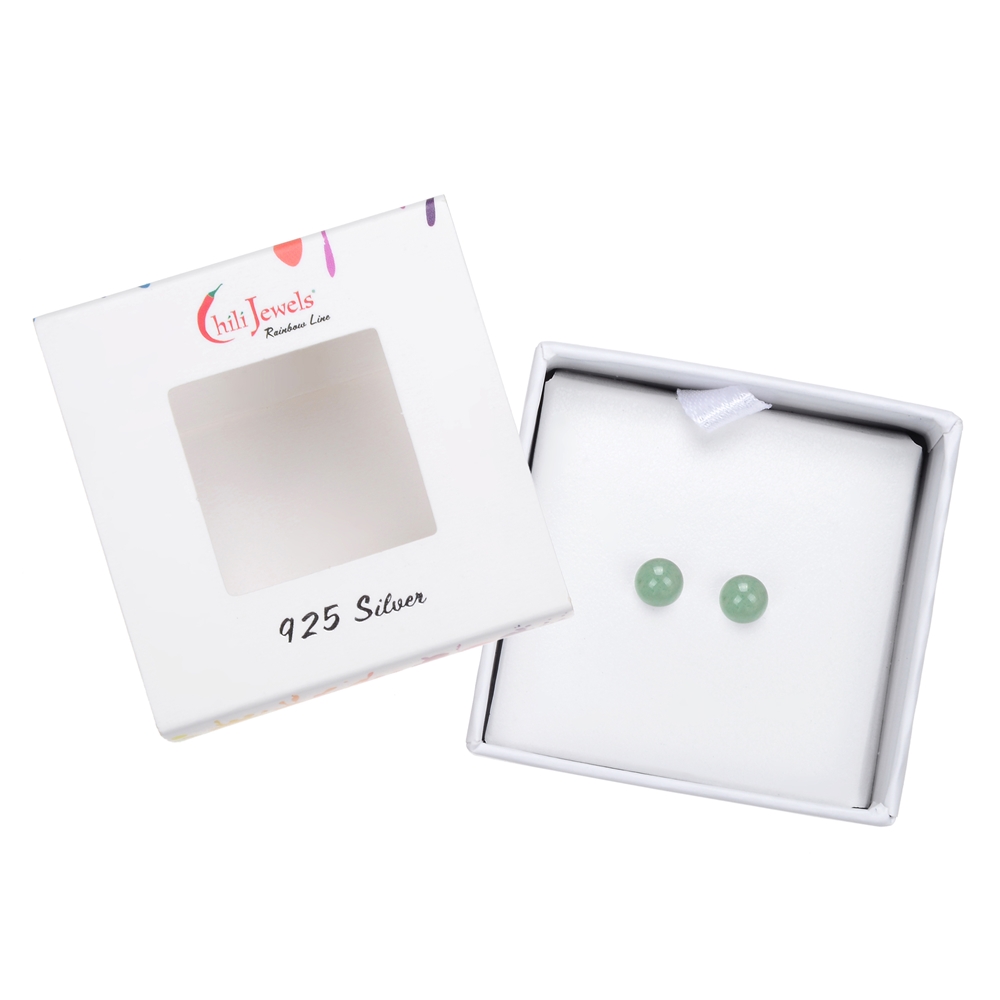 Earstud aventurine, ball, 6mm, rhodium plated