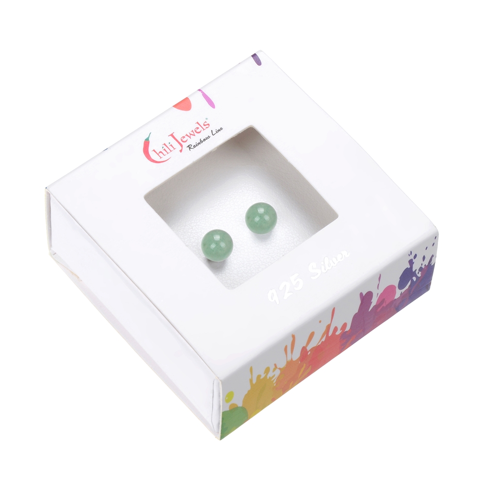 Earstud aventurine, ball, 6mm, rhodium plated