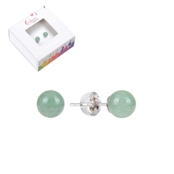 0603145106 Earstud aventurine, ball, 6mm, rhodium plated | wholesaler gems & healing stones