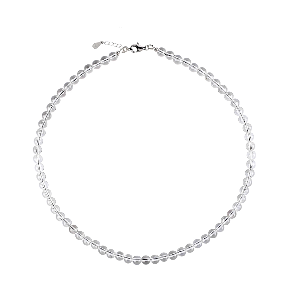 Rock Crystal necklace, beads (6mm), rhodium plated, extension chain