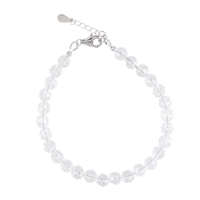 Rock Crystal necklace, beads (6mm), faceted, rhodium plated, extension chain