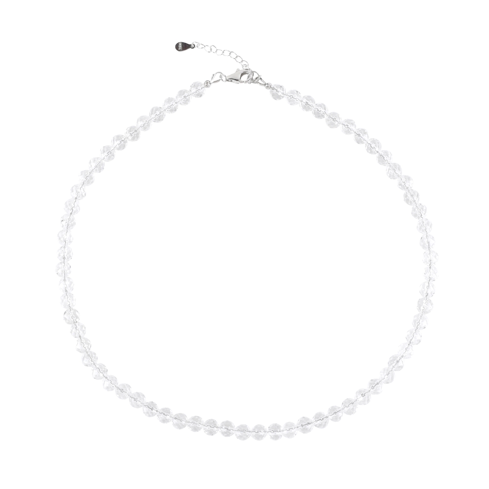 Collana di cristallo di rocca, perline (6 mm), sfaccettate, rodiate, catena di estensione