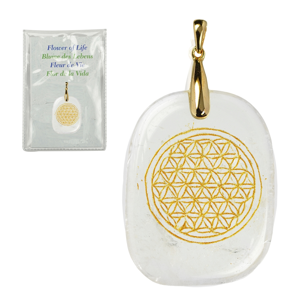 Pendant Flower of Life Rock Crystal, Silver Gold Plated