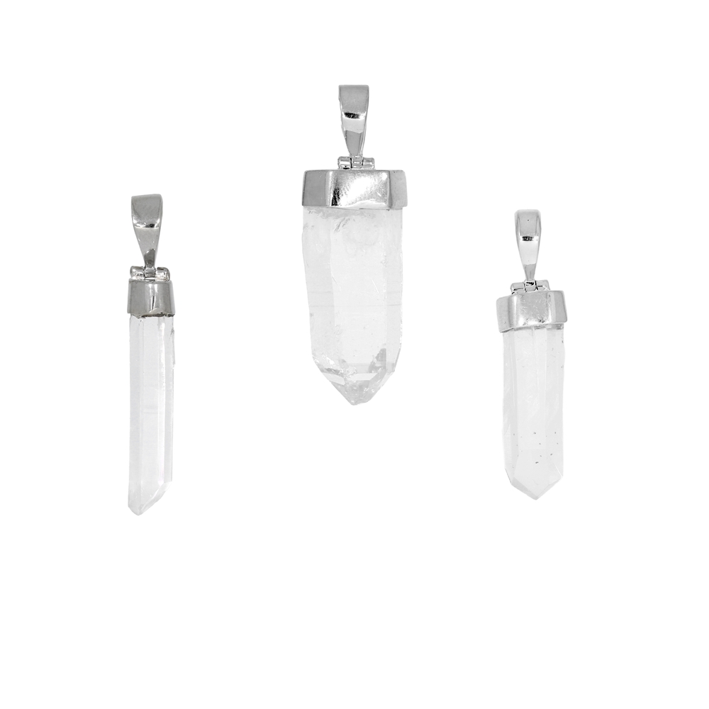 Anhänger Bergkristall (Muzo/Kolumbien) roh, 3,0 - 4,0cm, rhodiniert