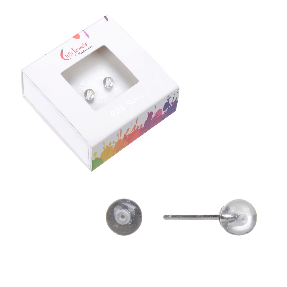 0603545104 Earstud Rock Crystal, ball, 4mm, rhodium plated | gems, healing stones & jewelry