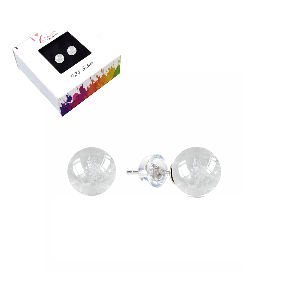 Clous d'oreilles Cristal de roche, boule, 6mm, rhodié