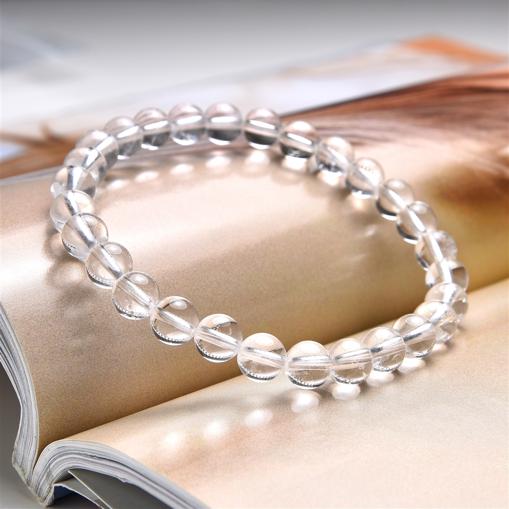 Bracelet, Cristal de roche, 06mm perles rondes, 15cm (pour enfants)