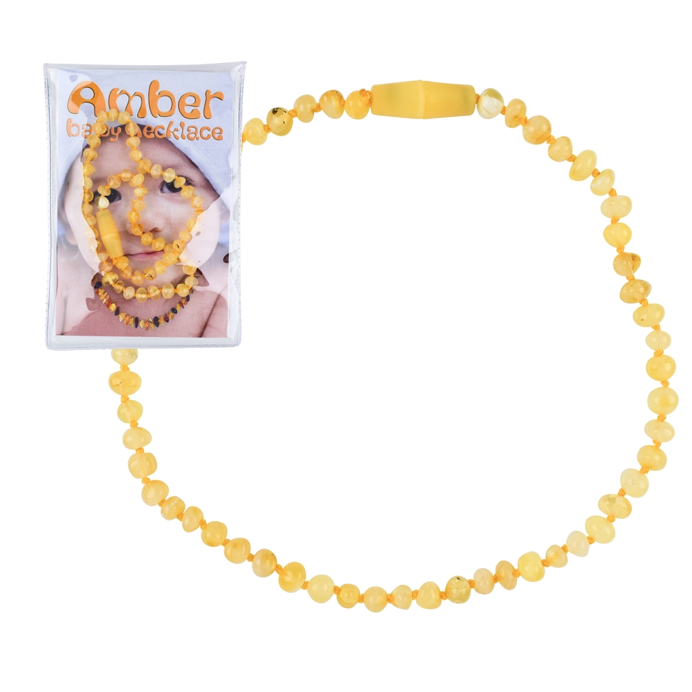 Colliers d'ambre pour bébés perles baroques laiteuses, fermoir de sécurité