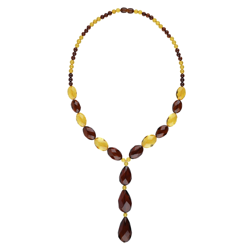 Collana di perle d'ambra, ovali sfaccettati, gocce, 45 cm
