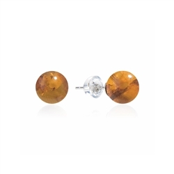 0603645108 Earstud Amber (rec.) ball, 8mm, rhodium plated | gems, healing stones & jewelry