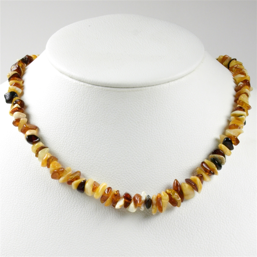 Amber necklace sliver, colorful, 45cm