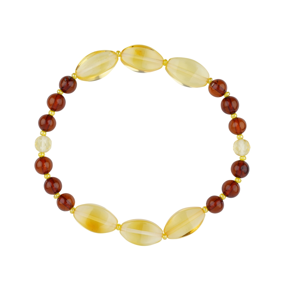 Bracelet en perles rondes d'Ambre, Navettes, 19cm