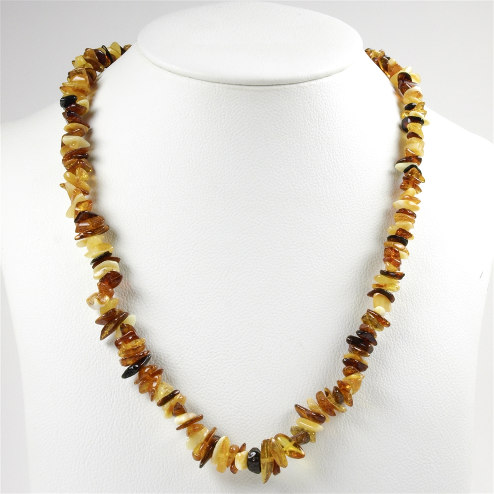 Amber necklace sliver, colorful, 65cm