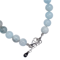 Bracelet en perles rondes de Béryl (8mm), rhodié, chaîne de rallonge