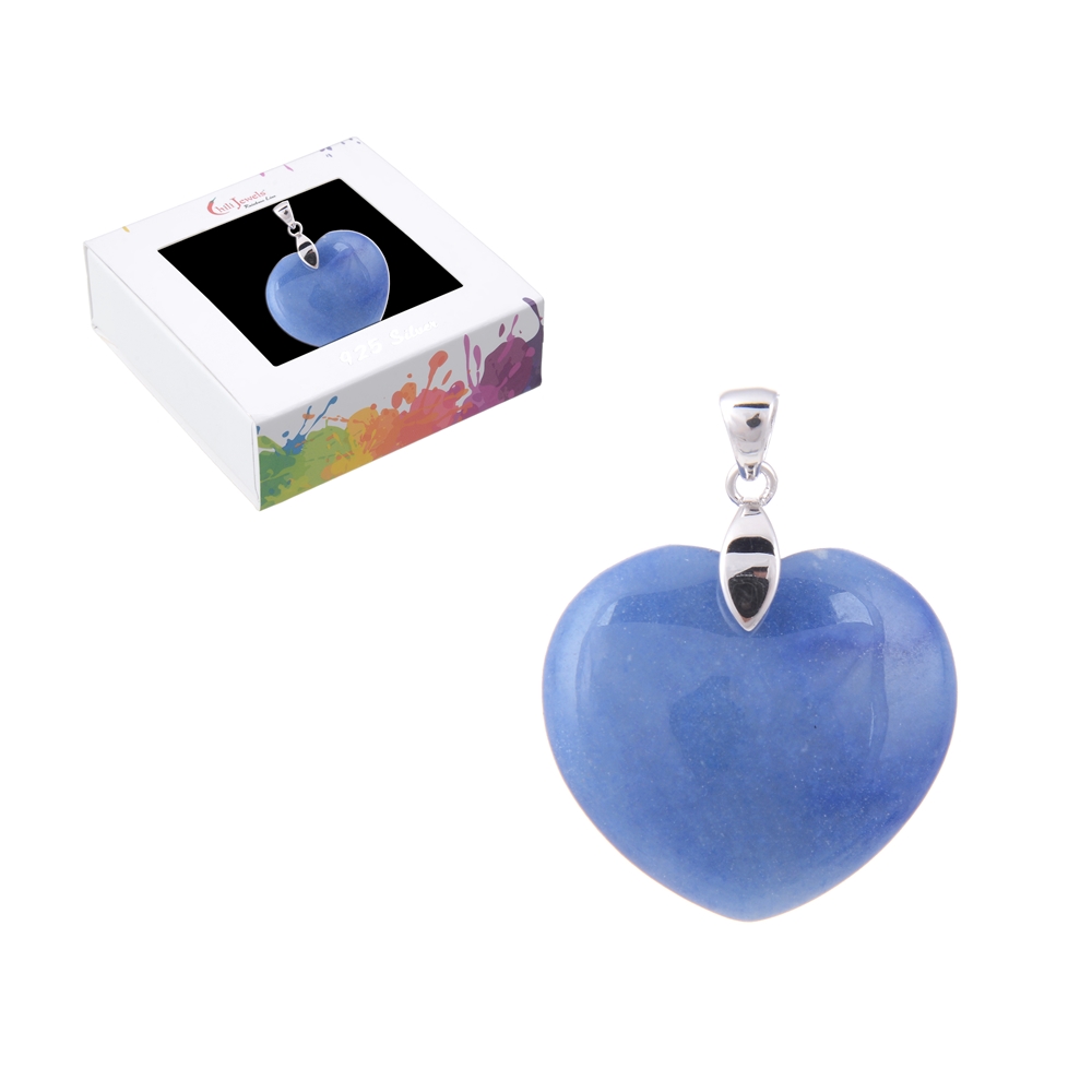 Ciondolo quarzo blu, cuore (28 mm), 4,2 cm, rodiato
