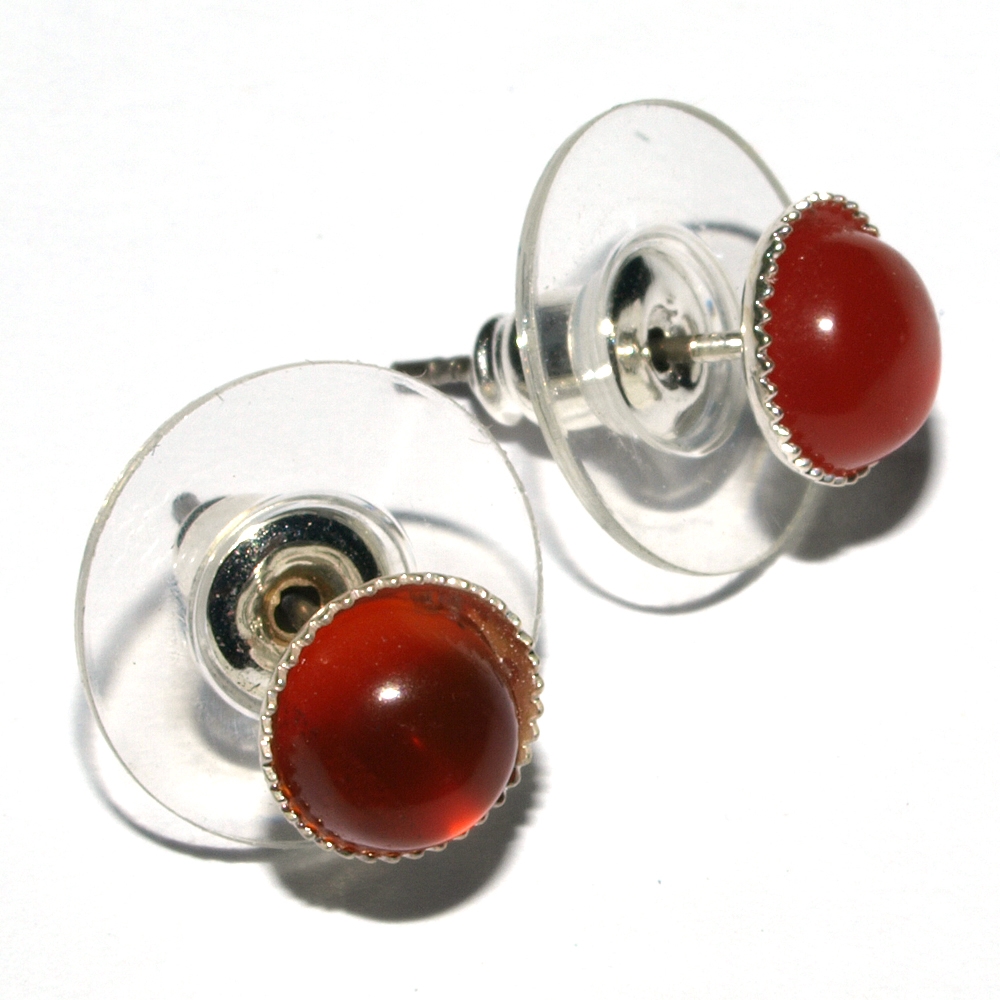Earstuds, carnelian (fired/fired), 06mm cabochon, for floor stand  
