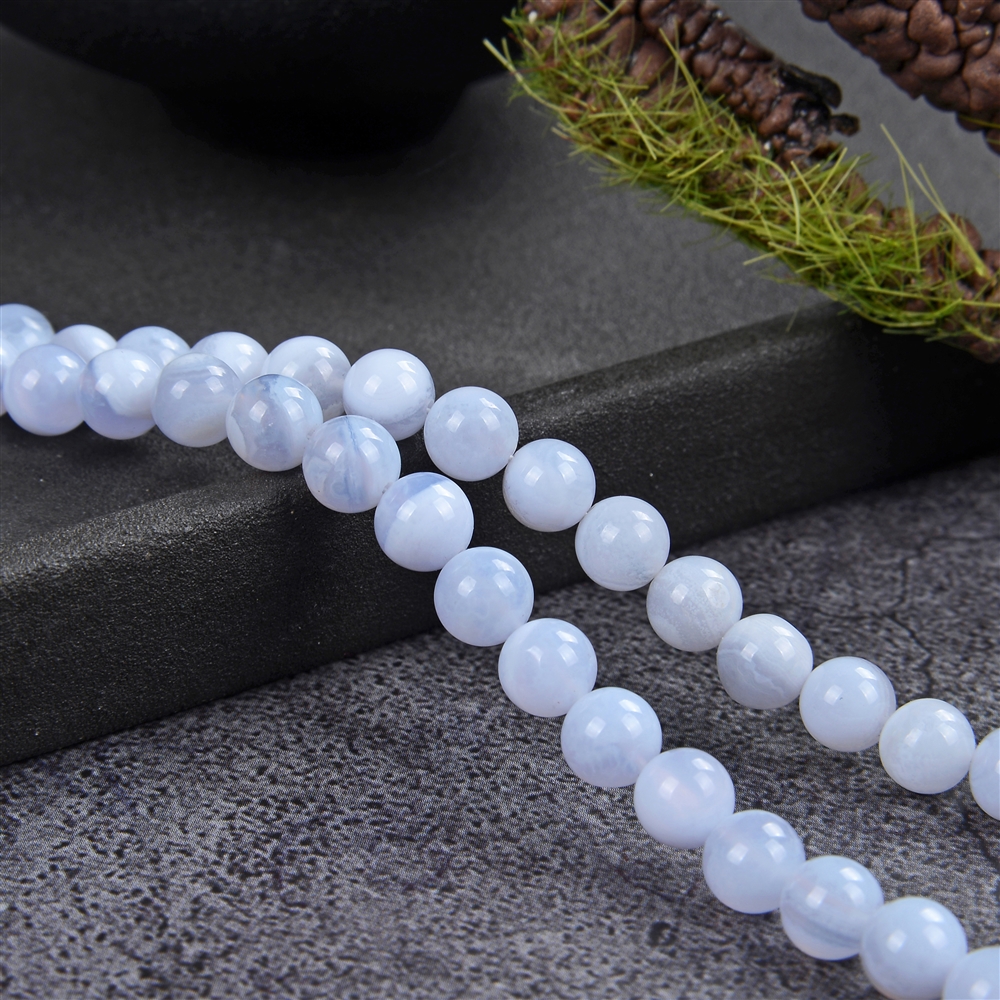 Necklace Blue Lace Agate, beads (6mm), rhodium-plated, extension chain