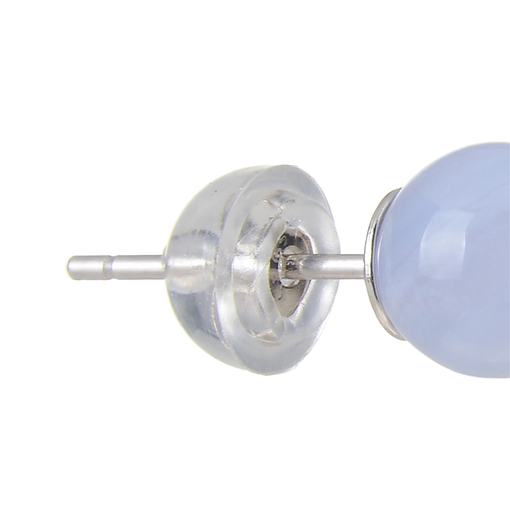 Earstud chalcedony, ball, 6mm, rhodium plated