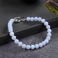 Bracelet chalcedony (blue), 6mm beads, extension chain, rhodium plated