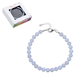 0604559060 Bracelet chalcedony (blue), 6mm beads, extension chain, rhodium plated | Marco Schreier