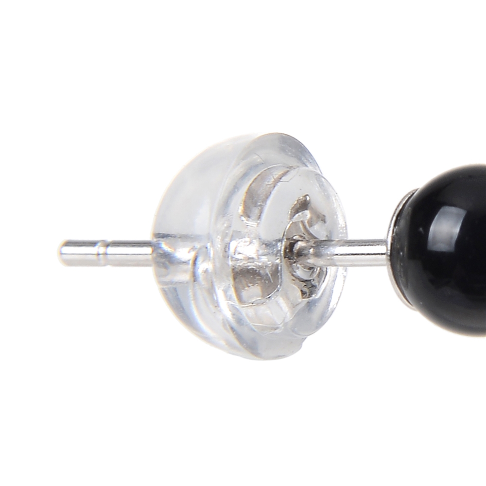 Earstud Onyx (set), ball, 4mm, rhodium plated