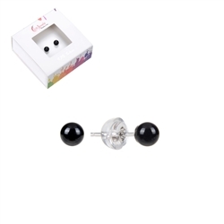 0604645104 Earstud Onyx (set), ball, 4mm, rhodium plated | wholesaler gems & healing stones