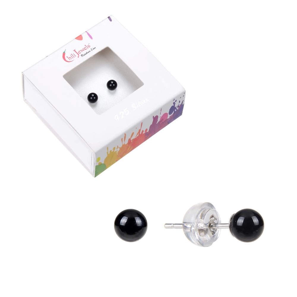 Ohrstecker Onyx (gef.), Kugel, 4mm, rhodiniert