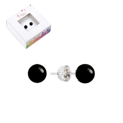 0604645106 Earstud Onyx (set), ball, 6mm, rhodium plated | wholesaler gems & healing stones