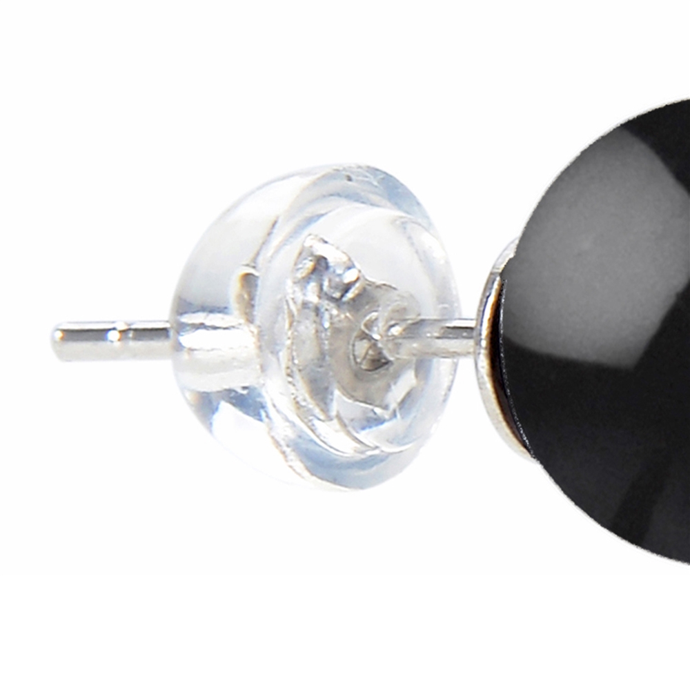 Clous d'oreilles Onyx, boule, 8mm, rhodié