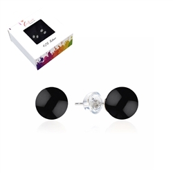 0604645108 Earstud Onyx (set), ball, 8mm, rhodium plated | wholesaler gems & healing stones