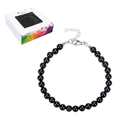 0604659060 Bracelet Onyx, 6mm beads, extension chain, rhodium-plated | Marco Schreier