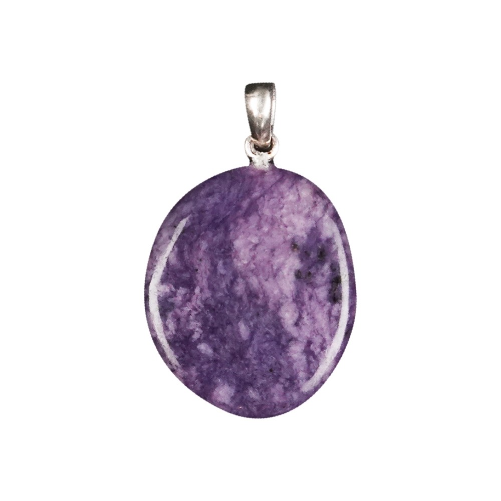 Charoite disc pendant with 925 silver eyelet