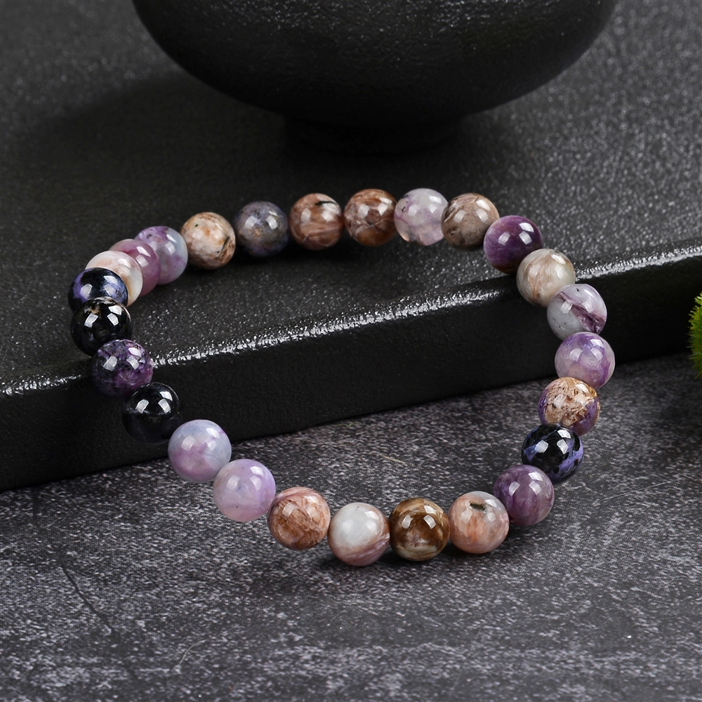 Bracelet, Charoite (multicolored), 07mm beads